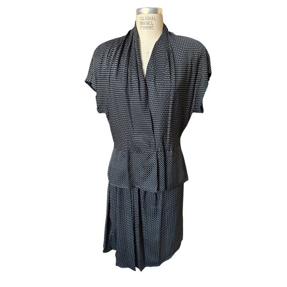 Vintage Anne Klein II Black & White Polka Dot 100% Silk Skirt Set Size Medium - Picture 2 of 9